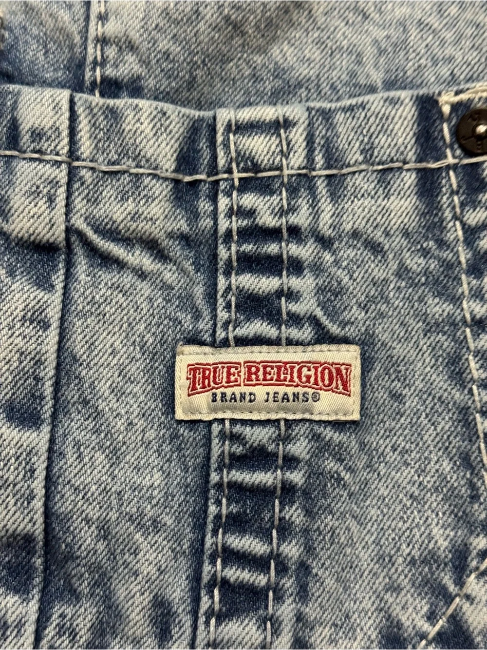 True Religion men’s S Light Blue Denim Overalls W 20” In seam 33”
